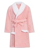 JiAmy Mädchen Bademantel mit Kapuze, Plüsch-Fleece Frottee-Umziehrobe mit Gürtel, Taschen, für Schwimmbad