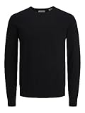 Herren Jack & Jones Dünner Langarm Strickpullover | Rundhals Basic Sweater | Shirt Jumper JJEEMIL, Farben:Schwarz, Größe Pullover:M