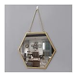 ZENY896V Kosmetikspiegel Perforierter Kosmetikspiegel Badezimmer-Kosmetikspiegel Badezimmer-Kosmetikspiegel Sechseckiger Polygonspiegel mit Eisenkette Goldrahmen-Kosmetikspiegel Schminkspiegel(M)