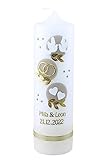 Cerziies® Hochzeitskerze Mila und Leon mit Namen und Datum, individuell und handverziert 1992, Kerzengröße :ca. 30x7