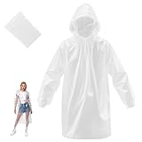 TIECHI Regenponcho Einweg, Wasserdicht Regenmantel für Damen und Herren, Durchsichtige Regencape mit Kapuze und Ärmeln für Festivals, Angeln, Themenparks, Camping
