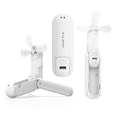 KALAMAN Mini-Handventilator, 4-in-1-Multifunktions-3-Gang-USB-wiederaufladbarer kleiner Taschenventilator, Taschenlampe und Handy-Ständer, tragbar für Reisen/Sommer/Konzerte/Geschenke (weiß)