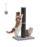 Feandrea Kratzbaum, 85 cm hoch, Kratzsäule XL, 13 cm Dicker Stamm, Katzenbaum, Kratzstamm für mittelgroße und große Katzen, Sisalstamm, mit Plüschball und Glocke, tintenschwarz PCA041B01