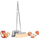 Palaufr Besen und Kehrblech Set,Kehrblech mit langem - Edelstahl Kehrzubehör Für Küche Wohnzimmer Schlafzimmer Badezimmer Essbereich Büro Garage Terrasse