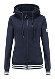 TrendiMax Damen Sweatjacke Kapuzenpullover Zip Hoodie Kapuzenjacke Winter Sweatshirt Jacke, Marine Blau, L