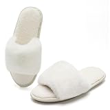 Damen Hausschuhe Warme Indoor Pantoffeln Plüsch Flauschige Wärme Open Toe Slides Bequem Home Slipper(YZ-Weiß,38 EU 39 EU)