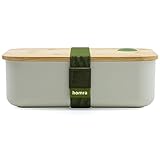 Homra Lunchbox Grau - Brotdose mit Bambusdeckel - 2 Fächer Bento Box - Lunch To Go - FSC Bambus - Langlebiger Kunststoff - BPA frei - Back to School