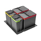 GTV - Abfallsammler Set AxiSpace, für Schubladen und Schränke mit Breite 600 mm, Set Besteht aus Behältern 2x 15L, 2x 7L, Mülleimer aus Kunststoff mit Graphenpartikeln, Farbe Anthrazit