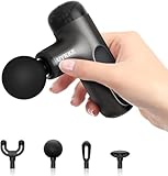 UYKKE Mini Massage Gun, Tragbares Tiefengewebe-Massagegerät, Handgehaltene Muskelmassagegeräte mit 5 Intensitätsstufen, 4 Köpfen,USB-Ladung, für Zuhause, Fitnessstudio, Reisen (Grau)