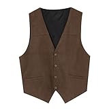 Generisch Anzugweste Herren Wildleder Western Weste Regular Fit Vintage Smoking Elegant Männer Oberteile V-Ausschnitt Leichte Clubweste Einreiher Softshellweste Outdoor Praktischen Tops