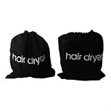 Dolvitrny Aufbewahrungstasche für Haartrockner, Reise-Werkzeug-Organizer mit Kordelzug, Leinen-Baumwoll-Material, 34 x 30 cm, Braun/Beige/Schwarz, für Badezimmer und Unterwegs (schwarz)