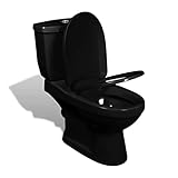 Tidyard Toilette mit Spülkasten, Stand-Toilette,Bodenstehende Toilette,Stand WC Komplett Set,Toilettenbecken Stehend mit Spülkasten,Stand-WC Toilettensitz WC-Schüsseln,Soft-Close-Sitz, Schwarz