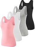 vislivin Elastische Tank Tops für Damen Unterhemden 4er Pack Schwarz/Grau/Weiß/Rosa M