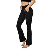 SINOPHANT Flared Yogahose Damen Leggings High Waist Schlaghose Blickdicht Leggins Bootcut Jogginghose with Taschen schwarz XXL