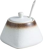 XDAWQP Gewürzglas, Keramikgefäß, japanische Keramik-Zuckerdose mit Deckel, 340 ml/12 oz Porzellan-Zuckerdose mit Löffel, kleines Salzgefäß, Vorratsglas, für Kaffeebar,White One Size