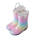 Schneestiefel Wolle 33 Regenstiefel für mit Glitzerlicht für Mädchen, Regenbogen-Regenschuhe und einfarbige Stiefel mit einfach anzubringenden Griffen Gummistiefel Kinder (A, 27 Little Child)