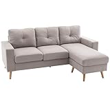 HOMCOM Ecksofa L-Form Sofa mit 3 Kissen, Eckcouch mit Knopfheftung, Leinenoptik, Couch Wohnlandschaft für Wohnzimmer, Schlafzimmer 193 x 136 x 85 cm Hellgrau