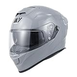 MY Motorrad Integralhelm Vollvisierhelm Mopedhelm mit Sonnenblende für Damen Herren,ECE 22.06 Genehmigung,Modell MY-936 (Grau, XXL)