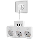 3 Fach Anschlüsse Steckdosenverlängerung, 4000W Fach Steckdosenleiste, 16A USB Mehrfachsteckdose Steckdosenleiste mit 3 USB-Anschlüssen für Büro, Hause und Reisen