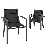 Devoko Gartenstuhl Set 4, stapelbarer Aluminium-Esszimmerstuhl, max. Belastung 160 kg, Balkonstuhl, für Garten, Pool, Terrasse, Esszimmer, Gartenmöbel, Dunkelgrau