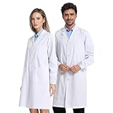 Arztkittel Weißer Laborkittel Ärztemantel Damen Herren Laborkittel Chemie Kittel Labormantel Schutzkleidung Laborkittel für Labor Mantel Hygiene Langarm Medizin Mantel mit Tasche, S