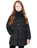 maoo garden Mädchen Winter Langer Puffer Leichter Mantel Dick gepolstert Weiches Fleece Jacke mit Kapuze 817 Schwarz 11-12Y