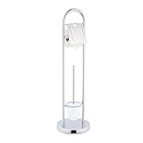 Relaxdays WC Garnitur, Edelstahl, HxD: 79 x 22 cm, stehender Klopapierhalter, Toilettenbürste mit Bürstenhalter, Silber