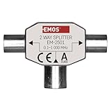EMOS 2-Wege-Antennenverteiler A-Class - 2-Fach Splitter mit Koax-Buchse (IEC) - voll geschirmt 3,5 dB - Frequenz 0,1-1000 MHz - 1 Eingang / 2 Ausgänge - TV Antennen Fernseh Verteiler mit DC-Durchlass