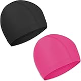 Badekappe 2 Sück Unisex Badehaube Damen Bademütze Schwimmhaube Schwimmkappe Flexible Kappe Badehut für mädchen Lange Haare Herren Kinder Jungen (Schwarz, Rosa)