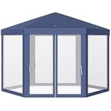 Outsunny Pavillon Gartenpavillon mit Moskitonetz Partyzelt Gartenzelt Festzelt Zelt 6-eckig Polyester+Metall Blau 394x341,2x250cm