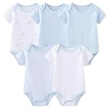 LICHENGTAI 5er Pack Body Kurzarm Unisex Baby Jungen Mädchen Kurzärmeliger Body Sommer Cartoon Baumwolle Atmungsaktiv Soft Babykleidung für Neugeborene Baby 0-12 Monate