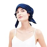 GIBZ Schlafhaube Seide Dreieck Schlafmütze Elegant Seidenhaube Damen Satin Haarhaube mit Gummiband zum Schlafen Blau 52-63cm