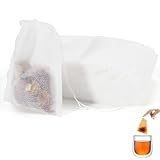 100 Stück Teefilter für Losen Tee, 7 X 9cm Teefilter Einweg Teebeutel mit Kordelzug, wiederverwendbar, für Tee, Gewürze,Vanille, Lavendel, Kaffee (Weiß)