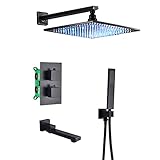QTYQWC Duschkopf Thermostat-Duschsystem Mattschwarz, LED-Regenduschkopf mit Handbrause, wandmontiertes Badewannenarmatur-Set, Badezimmer-Duschmischbatterie, 10 Zoll
