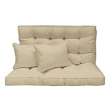 Hollywoodschaukel Auflage 120x50 cm - 2-Sitzer Set: Sitzkissen und Rückenkissen – gesteppt & dick gepolstert 10 cm – Kissen für Gartenbank, Palettenbank, Balkonbank & Terrasse – Farbe: Beige [133]