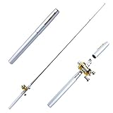 BOTCAM Angeln Mini Alloy Reel Fish Pole Pocket Pen Teleskop + Rod Aluminium Angeln Angelsets Komplett (,Silver, One Size)