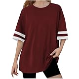 duxyoz Mädchen-T-Shirt, übergroßer Rundhalsausschnitt, Baseball-T-Shirt, kurzärmelig, Sommer-Top, lockere Passform, leichte Tunika, T-Shirts, Longline, Basic-Bluse, Freizeit, Mode, Top, Kinderkleidung