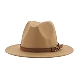 QBQZXAOSOWH Fedora Trilby Fedora-Hüte Für Frauen Männer Breite Krempe Solide Frauenhüte Bandgürtel Klassische Formelle Kleidung Khaki Schwarze Hüte 52-54 cm (Kinder) Kamel