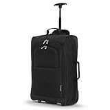 5 Cities Leichtgewicht Handgepäck Kabinentrolley Rollkoffer Gepäck Reisetasche Bordgepäck mit Rädern für Easyjet, Ryanair, British Airways, Jet 2 und viele andere Airlines 55x35x20cm 42L (Schwarz)