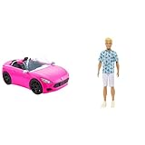 Barbie HBT92 - Cabrio-Fahrzeug, pink mit rollenden Rädern und realistischen Details & Ken Fashionistas Puppe - T-Shirt mit Kaktus- und Palmenaufdruck