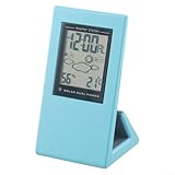 Yuanpgky Außenthermometer mit solarbetriebener Wetteruhr für und Luftfeuchtigkeit, LCD-Display, kompaktes stabiles Design, blau/grün, 15,5 x 8,2 cm (blau)