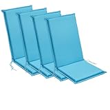 sleepling Hochlehner Auflagen 4er Set, Bequeme Gartenstuhlauflagen, Sitzauflagen Gartenmöbel 120x50 cm, 6 cm dick, waschbar, Befestigungsbänder, Aqua blau