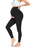 FuelMeFoot Damen Umstandsleggings High Waist Schwangerschaftsleggings Umstandshose Blickdicht Stretch Elastisch Weich Lang Yoga. Schwarz M