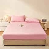 Matratzenschoner Tagesdecke Matratzenauflage, 30 cm Tief Bettlaken,Atmungsaktive Bettwäsche aus Gebürsteter Milch-Samt, mit Gummizug Farbecht für Boxspring(Pink,180 * 200cm)