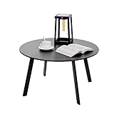 Fokebel Beistelltisch Metall, Garten Beistelltisch Rund, Sofatisch Kaffeetisch & Couchtish mit Verstellbarer Tischbeine (Schwarz, Ø 70 x 40H cm)…