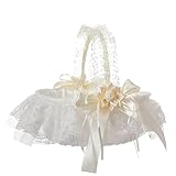 BURLOE Hochzeit Blumenmädchen Korb, Satin Blumenmaedchen Korb Weiß Blumenkorb Mit Spitze Bowknot Dekor Für Wohnkultur Blumenkinderkörbchen,Beige