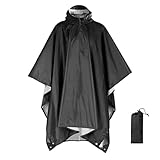 FNKDOR Regenponcho für Herren und Damen Wasserdicht Mehrzweck Faltbare Regenjacke mit Kapuze und Tasche Outdoor Atmungsaktive 3in1 Regencape Unterschlupf, für Camping Wandern Angeln (Black, One Size)