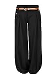 Cindeyar Damen Haremshose Elegant Pumphose Lange Leinen Hose mit Gürtel Aladin Pants (XXL, Schwarz)