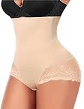 Werkiss Shapewear Damen Bauchweg Unterhose Spitze Miederhose Hohe Taille Miederslip Figurformende Unterwäsche Bauchkontrolle Miederpant(Beige, M)