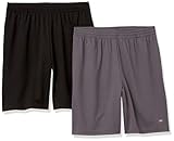 Amazon Essentials Herren Weit geschnittene Performance-Funktionsshorts (erhältlich in Big & Tall), 2er-Pack, Kohlegrau/Schwarz, L